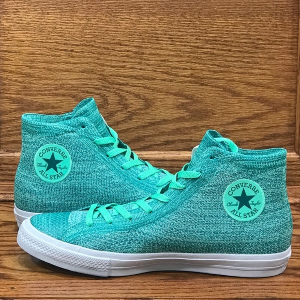 Converse CTAS Flyknit Hi‎ Green Glow Rio Teal White Shoes